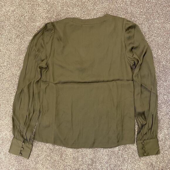 Express Women's Satin V-Neck Cuff Sleeve Top Olive Green Size XS - NWT $58 - Picture 6 of 15